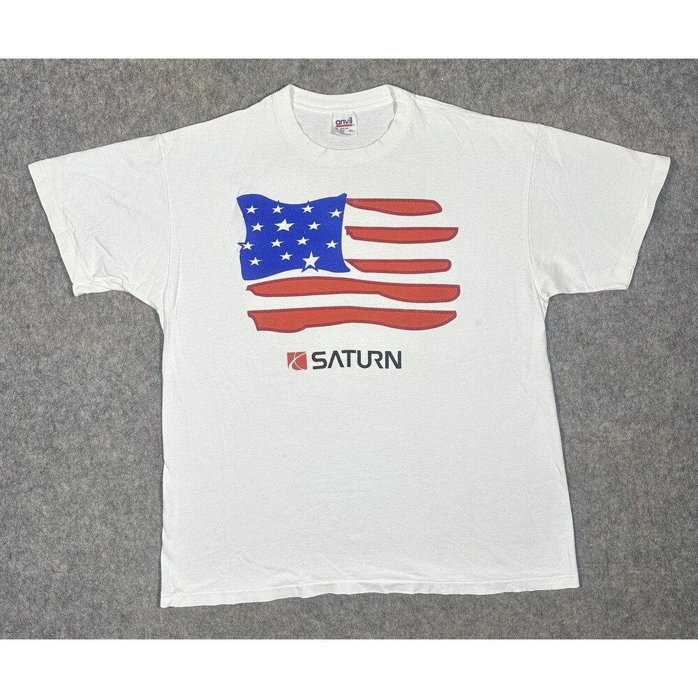 Vintage Saturn Motors T Shirt Men’s XL Cars USA American Flag Automotive READ